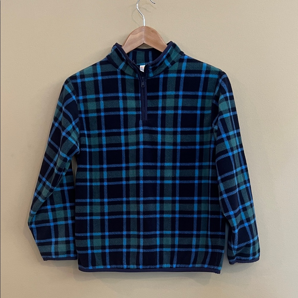 Gymboree Blue and Black Checkered Plaid Fleece Pullover